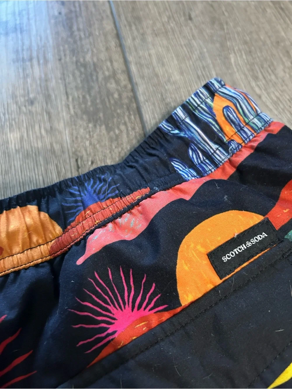 Scotch & Soda Black Swim Trunks cactus Neon Sunset Print southwestern desert